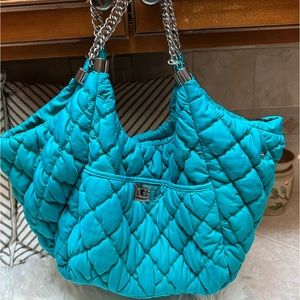 Bcbgeneration Teal Quilted Large Bag with Silver Chain Straps Bag